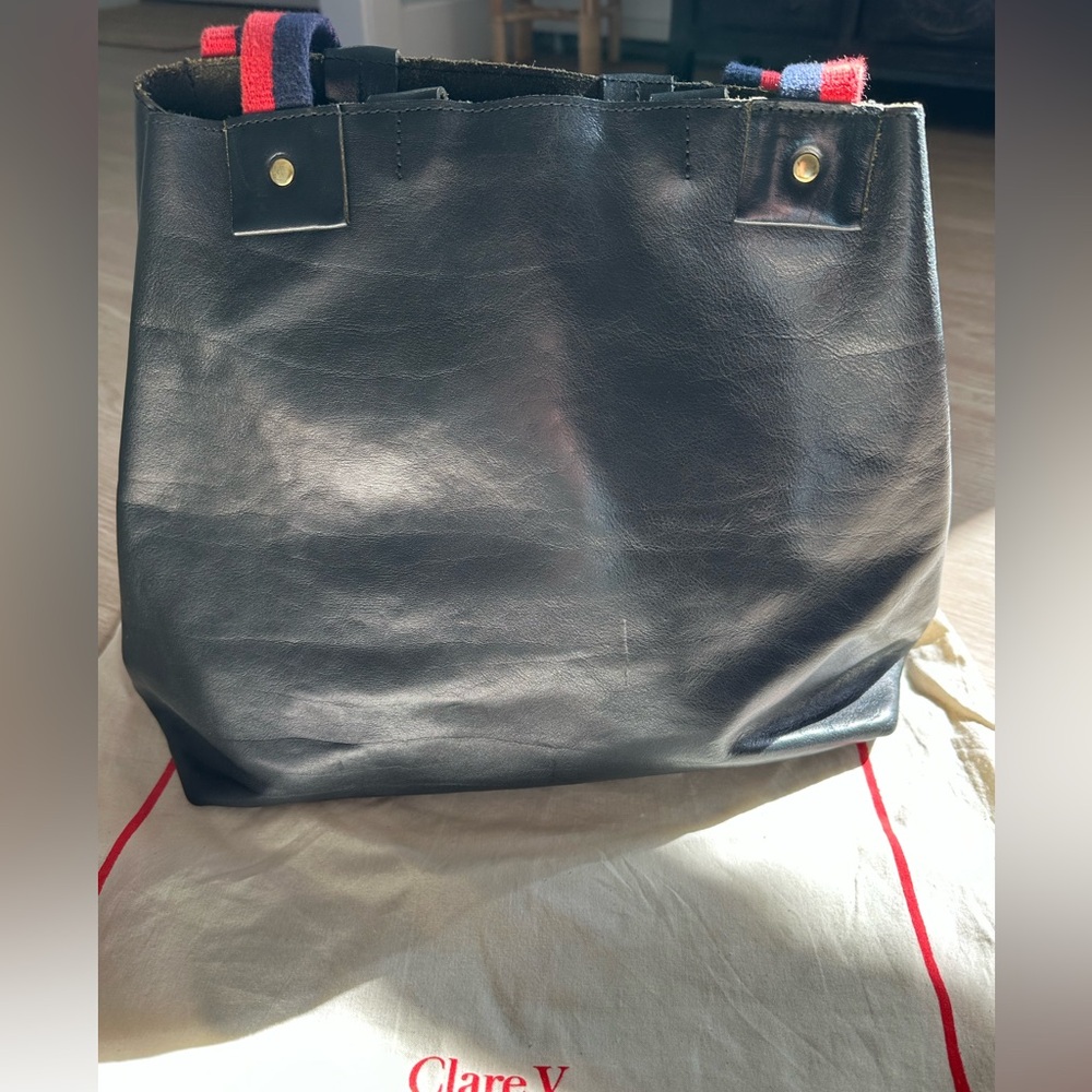 Clare V. Navy Tote Bag with Red and Navy Straps - Picture 4 of 9